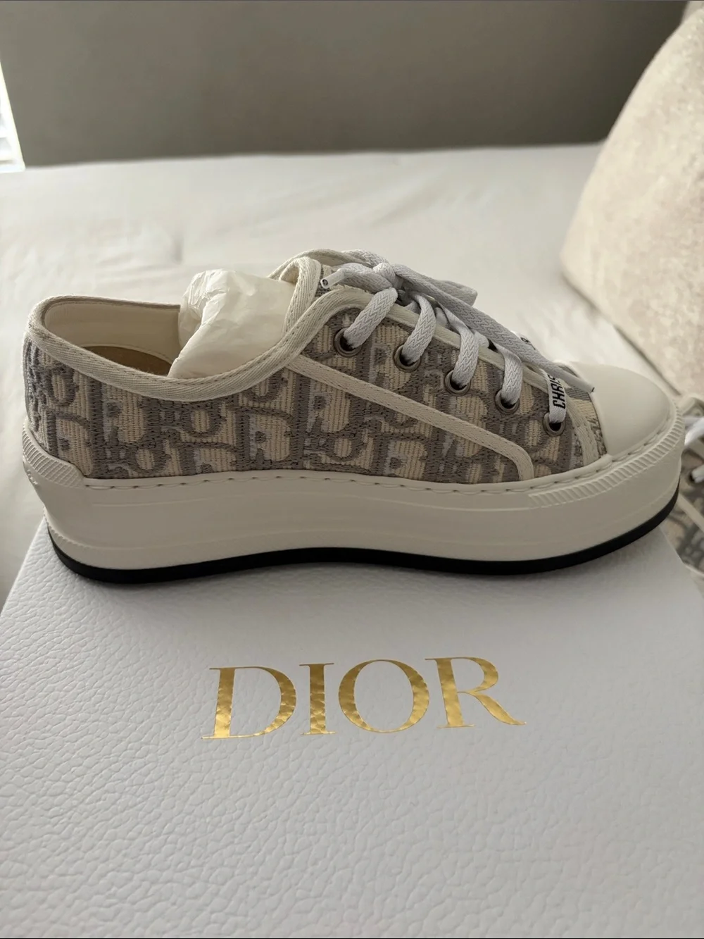 Walk’n’Dior platform sneakers Stone Gray Oblique Embroidered cotton